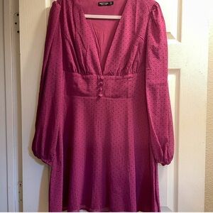 Adorable pink with black polka dots babydoll dress